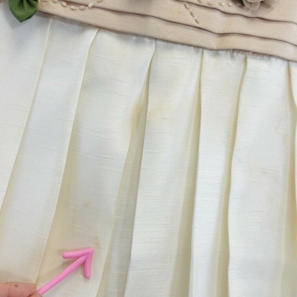 Flower Girl Dress Kids 6 Cream White Pleated 3D Flower Colorblock RUSTANETTE - Picture 7 of 12